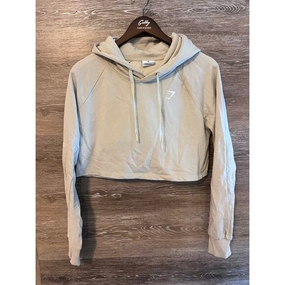 Gymshark women pullover cropped sz Medium cream hoodie gym workout beige - Picture 1 of 9